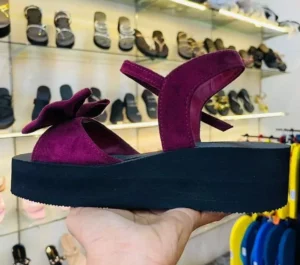 Plum Velvet Wedge Sandals with Floral Accent – Nishella Fashion